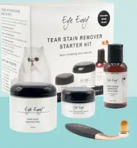 Eye Envy Cat Tear Stain Remover Starter Kit with ProPowder Brush.