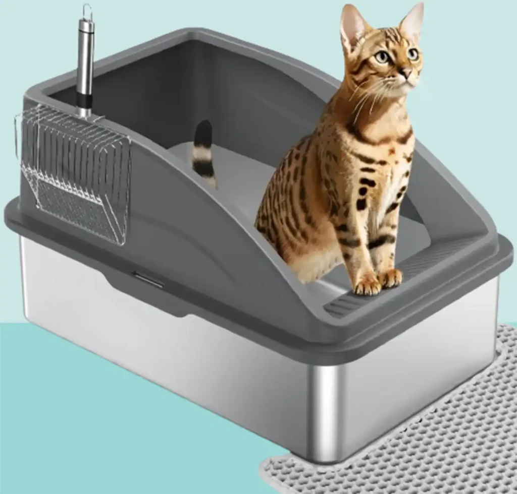 Stainless Steel Cat Litter Box, Extra Large Litter Boxes for Big Cats, Anti-Urine Leakage