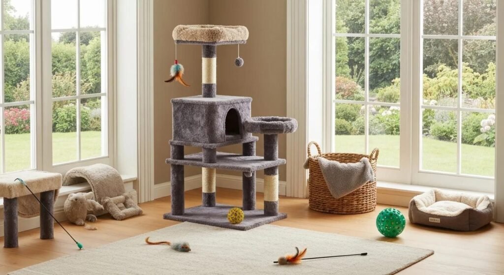 Ideal Home Environment for a Maine Coon Kitten with Cat Tree and Toys