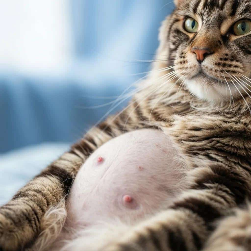 Close Up of a Pregnant Maine Coon Cats Belly Illustrating Early Signs of Pregnancy