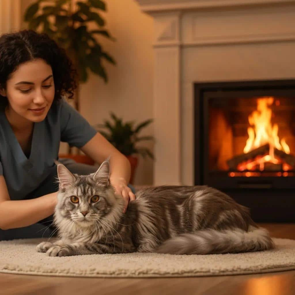 Maine Coon Cat Receiving Massage Therapy Illustrating Natural Pain Management Techniques