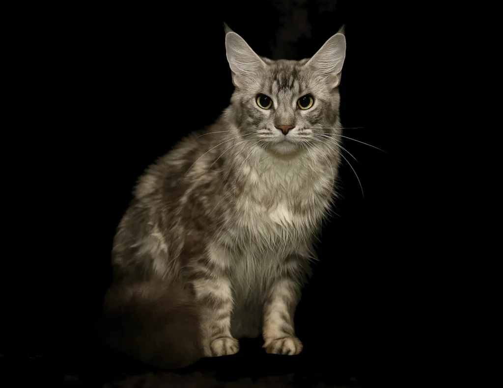 Adult Maine Coon Cat Enjoying Companionship with Family in a Cozy Living Room