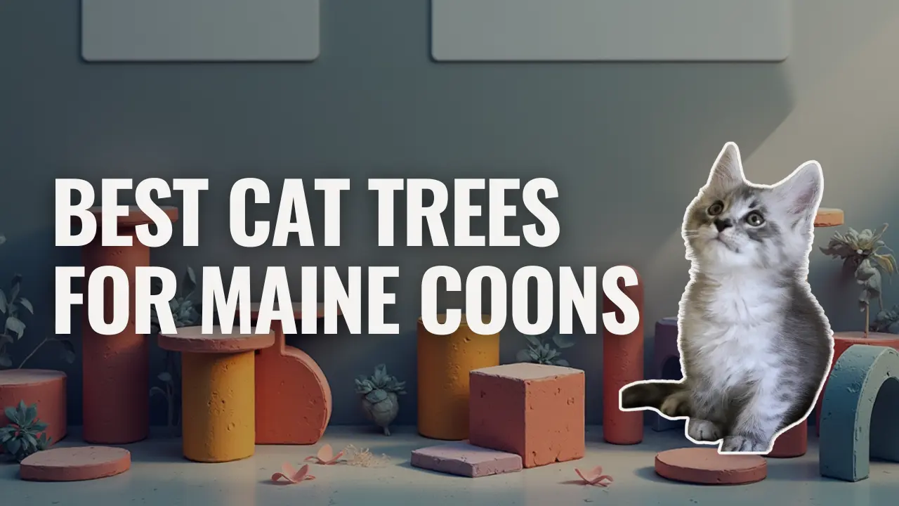 Best cat trees for Maine Coons with a Maine Coon kitten pictured beside climbing structures