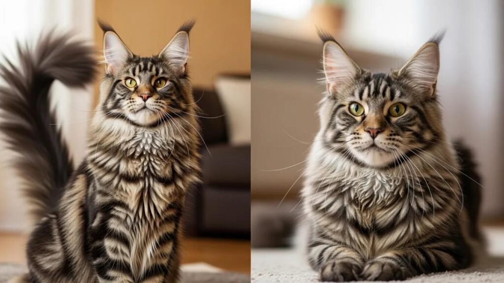 Comparison of European and American Maine Coons highlighting their distinct physical traits